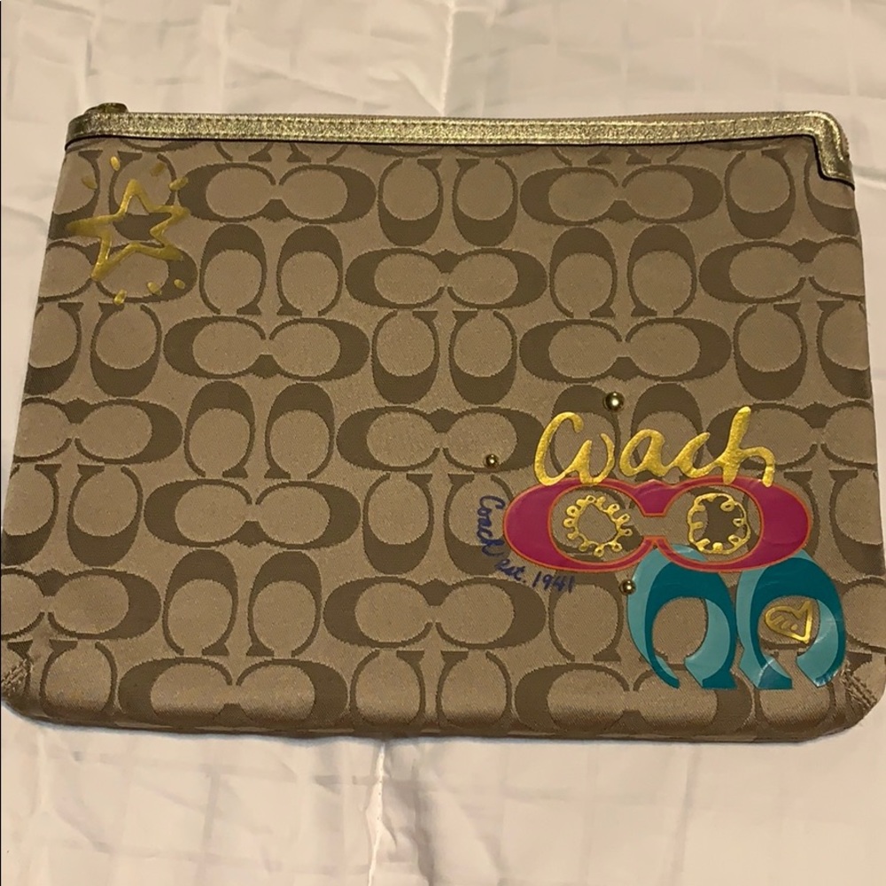 Coach IPad case with gold leather trim